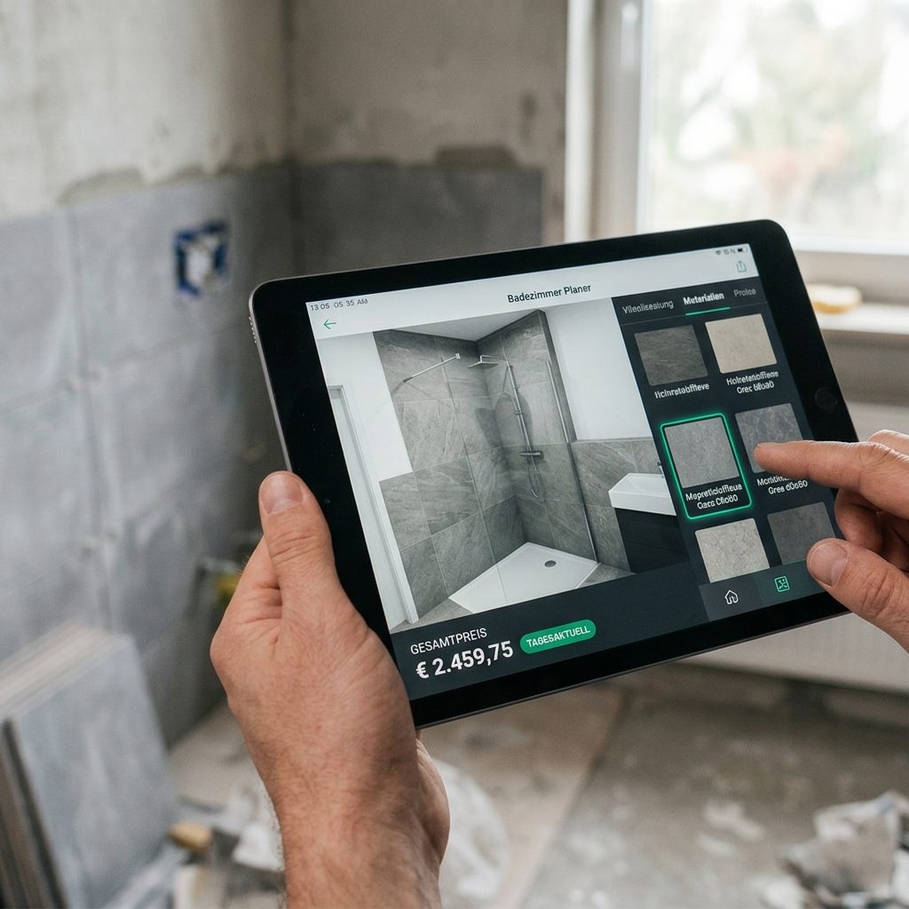 Live-Materialpreise aus Bauhaus, OBI und Hornbach in der badrenovo App