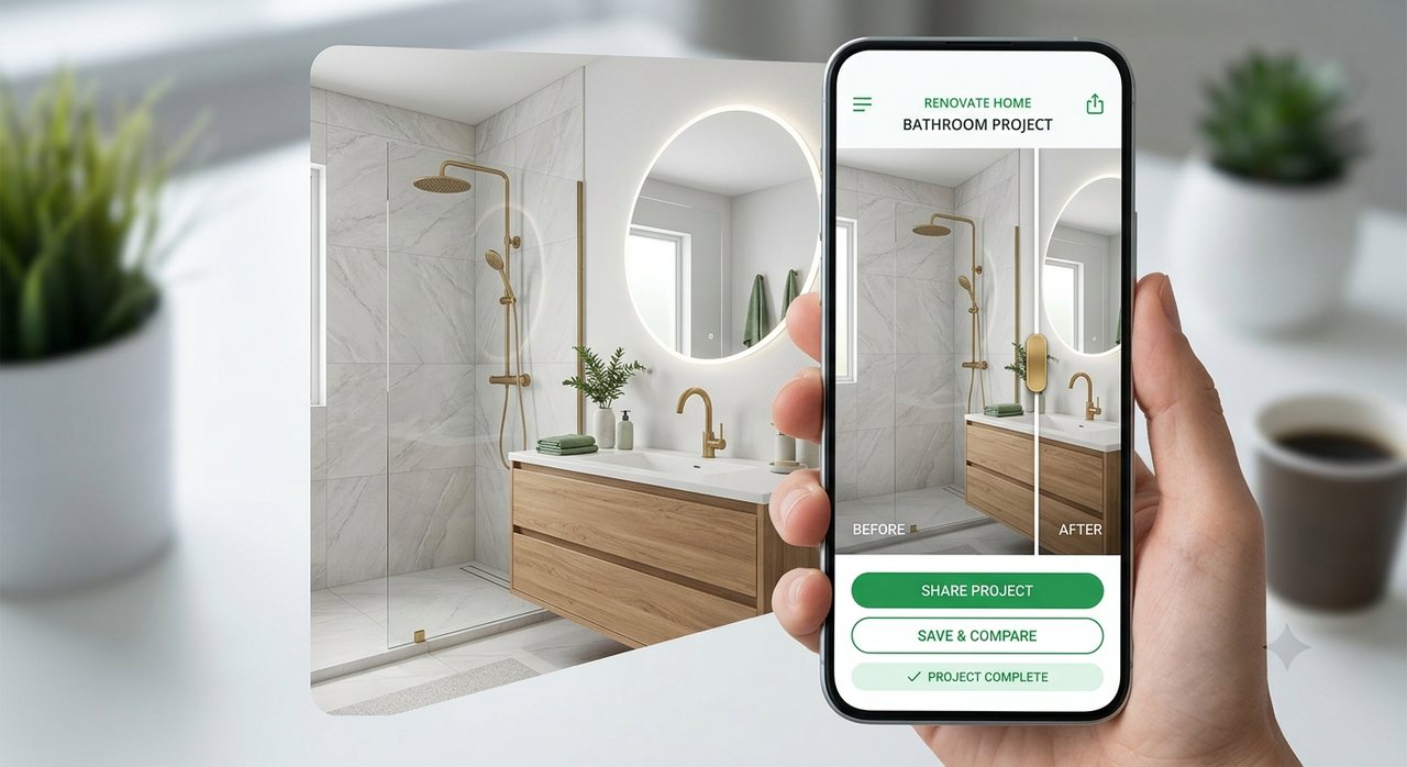 KI-Visualisierung des fertigen Bades am Smartphone